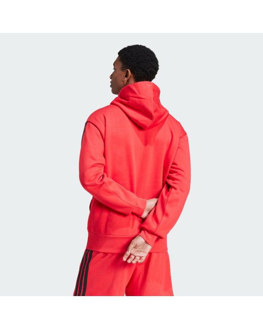 Felpa Con Cappuccio Essentials 3-Stripes Fleece di Adidas in Red da Uomo