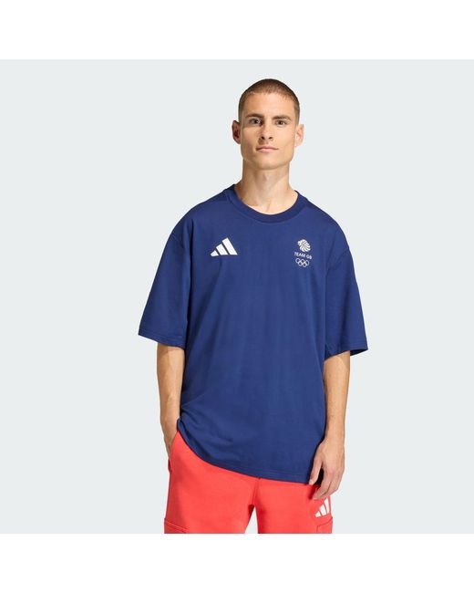 Adidas Blue Team Gb Loose Fit T-Shirt for men