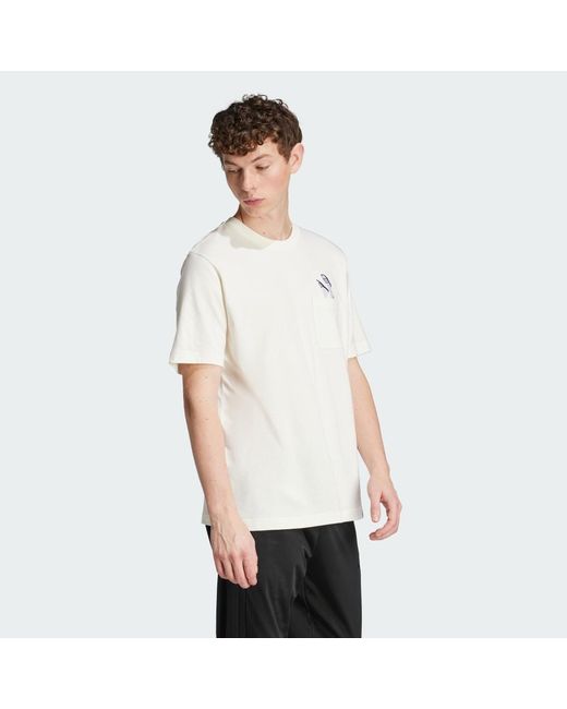 Adidas White Lounge Slides Graphic Pocket Tee for men