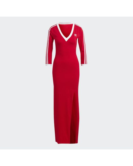 Adidas Originals Red Adicolor Classics 3-stripes Maxi Dress