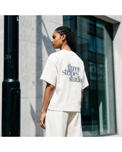 Adidas White 3-Stripes Studio T-Shirt