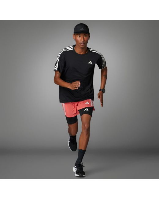 Adidas Black Own The Run 3-stripes T-shirt for men