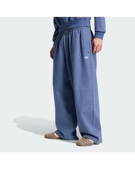 Adidas Blue Trefoil Essentials Melange Baggy Open Hem Joggers for men