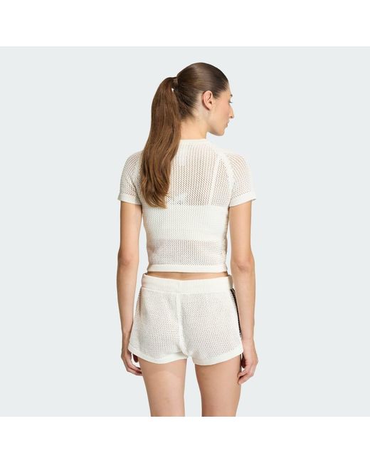 Adidas White Knitted Crochet Cali T-Shirt