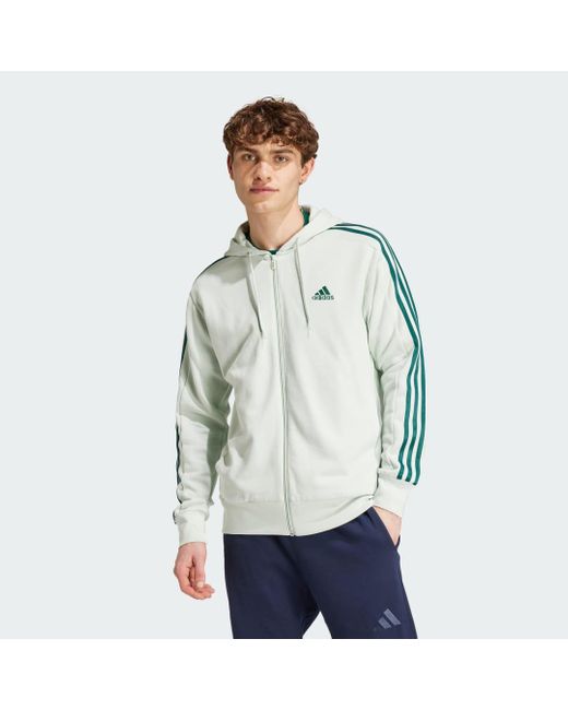 Adidas Gray Essentials French Terry 3-Stripes Full-Zip Hoodie for men