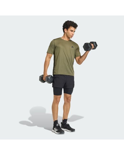 Adidas Green Workout Essentials Base 3-Stripes T-Shirt for men