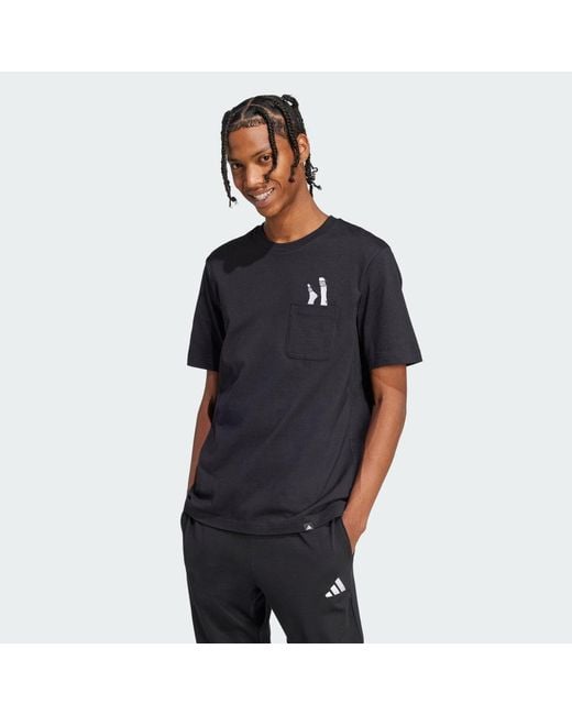 Adidas Blue Lounge Slides Graphic Pocket Tee for men