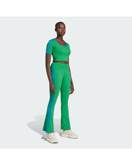 Originals Rib Short Sleeve Full-Zip Long-Sleeve Top di Adidas in Green