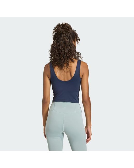 Adidas Blue 3 Stripes Studio All Me Light Support Tank Top