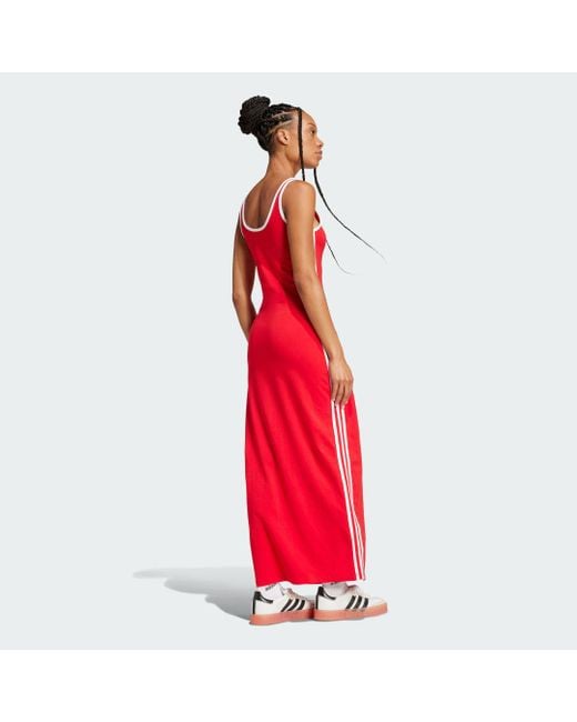 Adidas Originals Red ADICOLOR 3-STREIFEN TANK MAXIKLEID