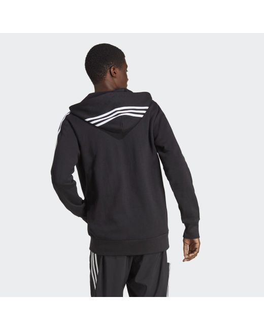 Adidas Black Essentials French Terry 3-stripes Full-zip Hoodie for men