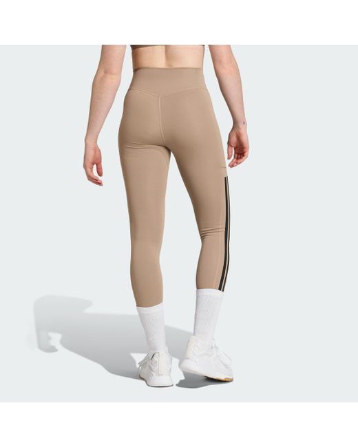 Leggings A 3 Strisce Optime A Tutta Lunghezza di Adidas in Natural