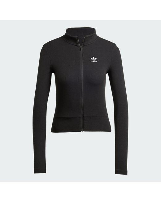 Adidas Black Essentials Ribbed Full-Zip Track Top Track Tops