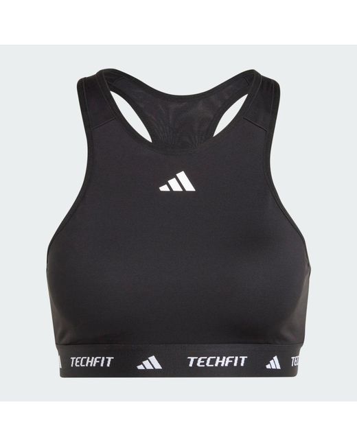 Adidas Black Techfit Medium-Support High-Neck Bra