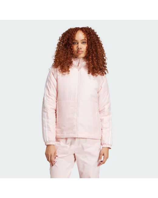 Adidas Pink Essentials 3-Stripes Insulated Hooded Jacket
