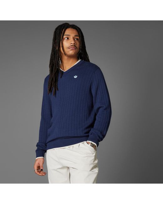 Adidas Blue Originals Cashmere Knit Sweatshirt for men