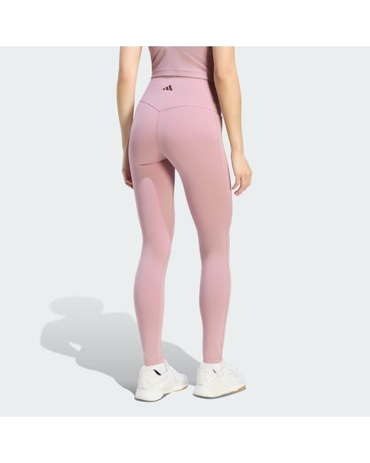 Adidas Pink 3 Stripes Studio All Me X-Over Stash Pocket Leggings