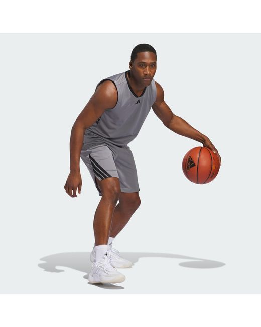 Adidas Gray 3-stripes Basketball Tank Top for men