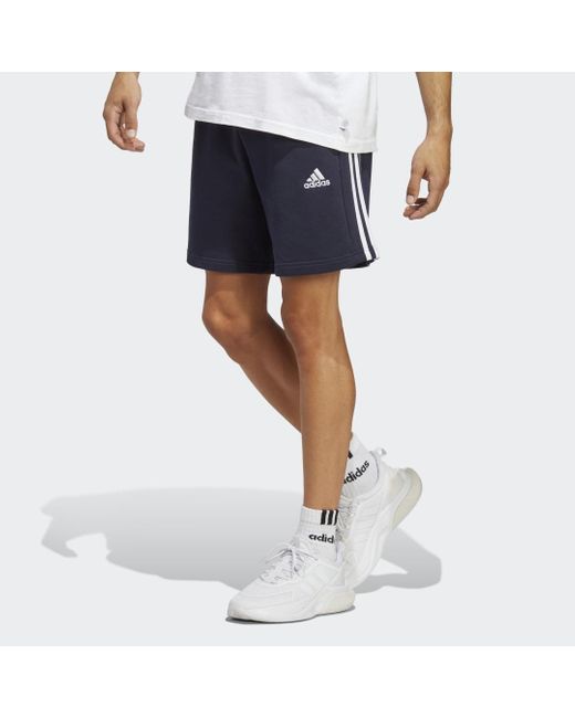 Adidas Blue Essentials 3 Stripe Fleece Shorts for men