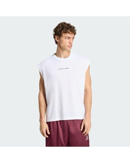 Adidas White Tennis Culture Graphic T.Shirt for men