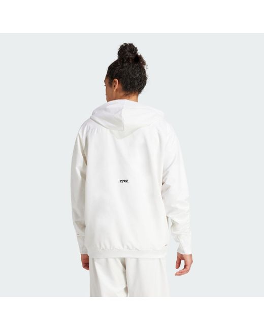 Adidas White Z.N.E. Woven Full-Zip Hooded Track Top for men