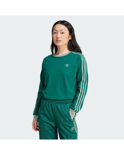 Camiseta Manga Larga Adicolor Regular 3 Bandas Adidas Originals de color Green