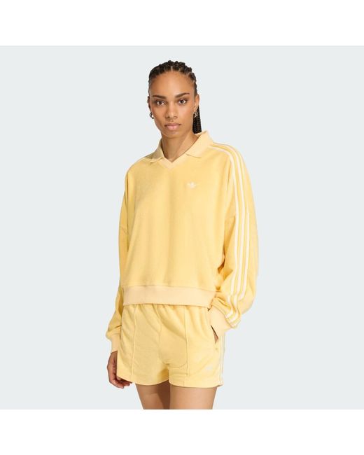 Adidas Yellow Terry Towel V Neck Long Sleeves Polo Shirt
