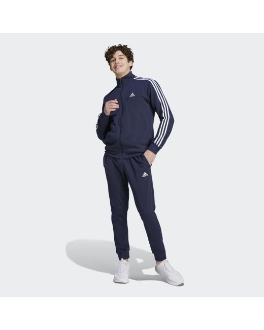 Adidas Blue Basic 3-Stripes Fleece Track Suit for men