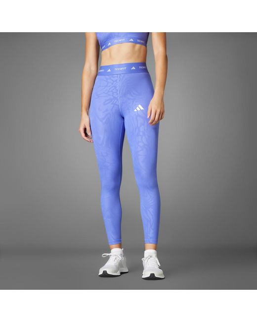 Adidas Blue Techfit Printed 7/8 Leggings