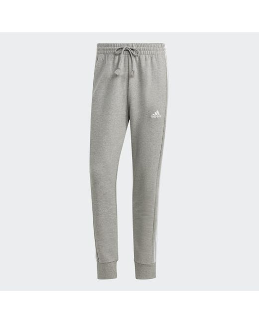Adidas Gray Essentials French Terry Tapered Cuff 3-stripes Joggers for men