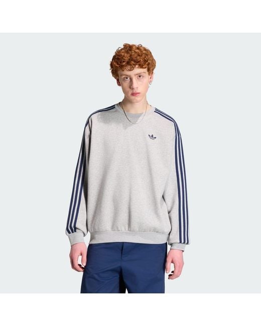Adidas Gray Adicolor 3-Stripes Oversized Crewneck for men
