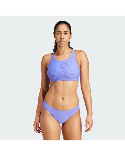 Adidas Originals Blue Big Bars Y-Back Bikini Top