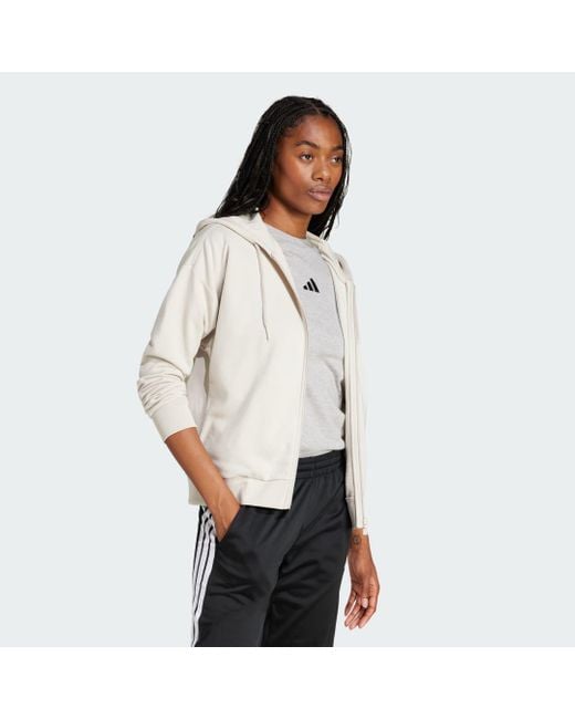 Adidas Originals White Essentials Linear Full-Zip French Terry Hoodie