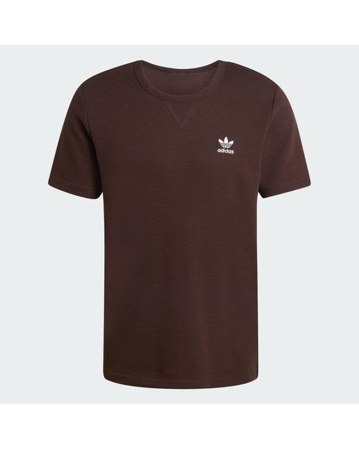 Adidas Brown Trefoil Essentials Waffle T-Shirt for men