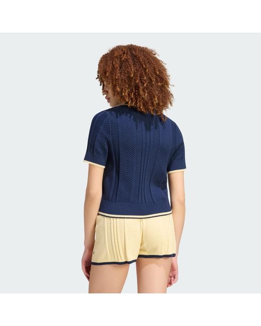 Adidas Blue Cable Knit Cali Tee Polo