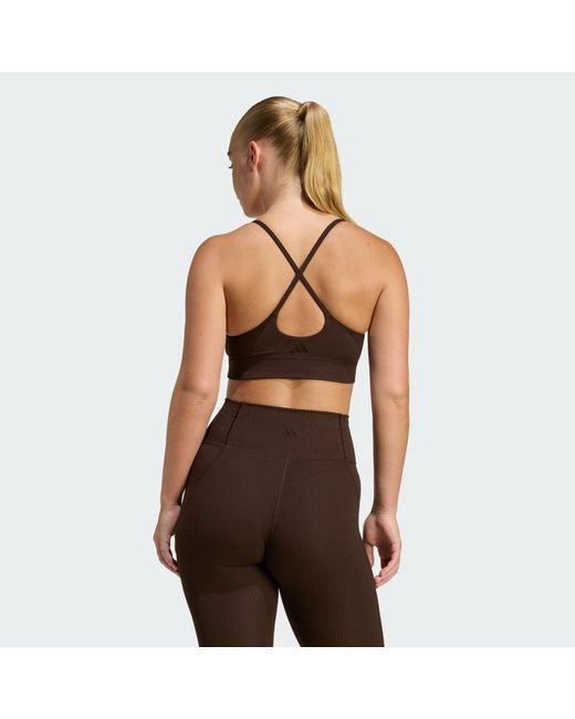 Adidas Brown All Me Light Support Rib Bra Long Line Bra