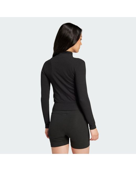 Adidas Black Essentials Ribbed Full-Zip Track Top Track Tops