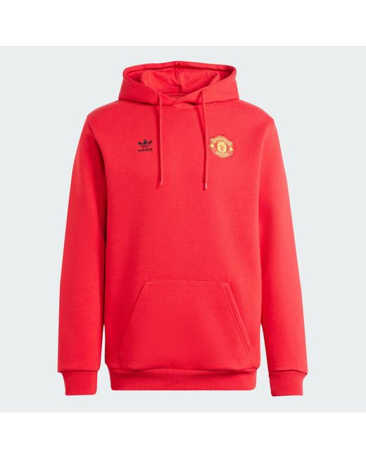 Adidas Red Manchester United Essentials Trefoil Hoodie for men