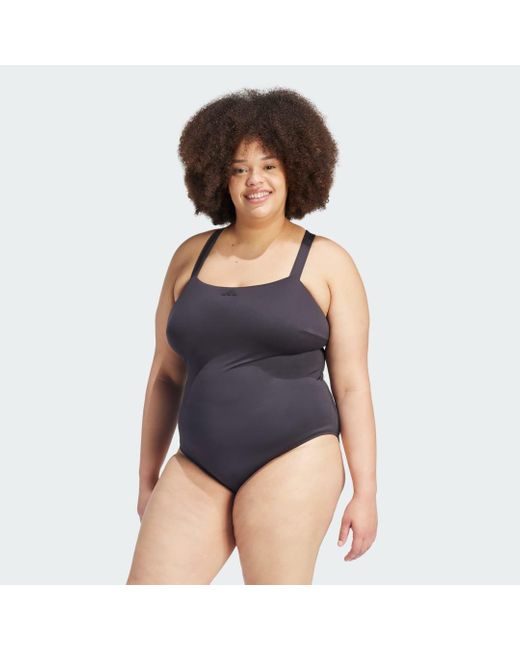 Adidas Blue Iconisea Padded Premium X-Back Swimsuit (Plus Size)