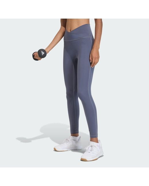Adidas Blue 3 Stripes Studio All Me 7/8 X-Over Leggings