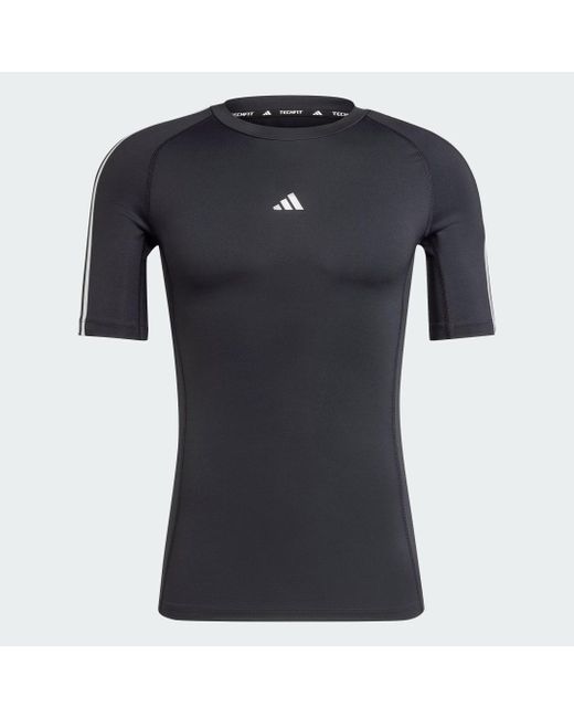 Adidas Black Techfit Compression Training 3-Stripes T-Shirt for men