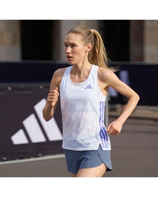 Adidas White Adizero Running Singlet