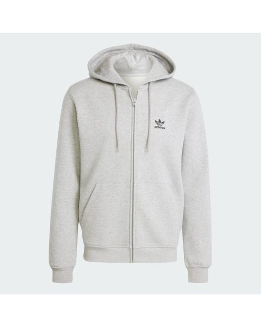 Adidas Gray Trefoil Essentials Full-Zip Hoodie for men