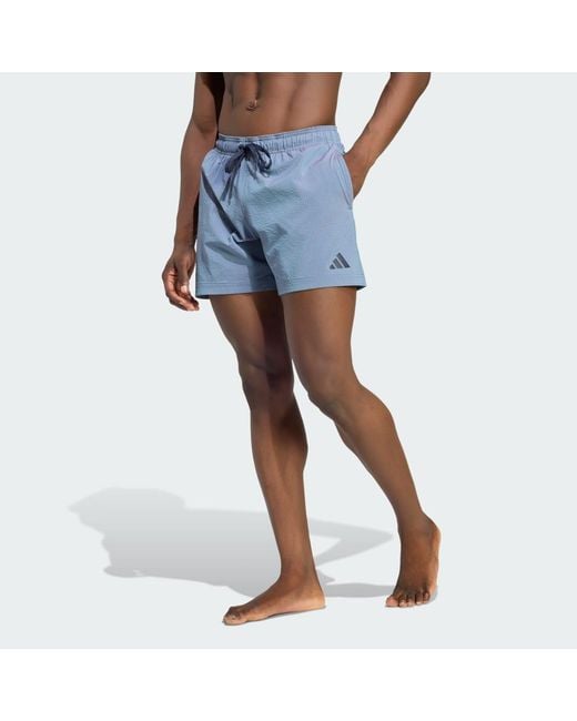 Adidas Blue Iridescent Seersucker Swim Shorts 5 Inch for men