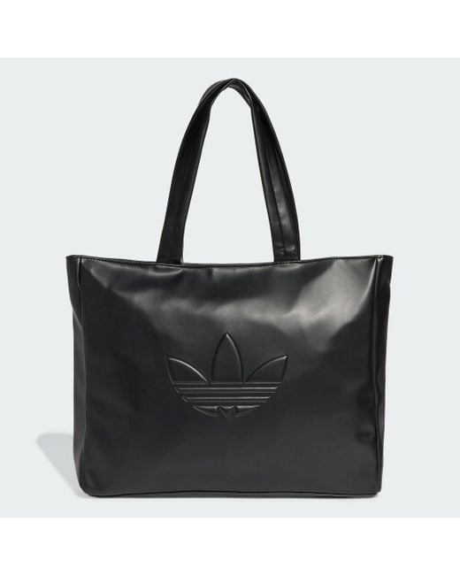 Adidas Black Polyurethane Shopper Bag Outline Trefoil