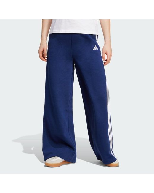 Pantaloni 3-Stripes Fleece Larghi di Adidas in Blue
