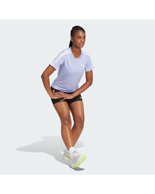 Adidas Blue Own The Run 3-Stripes Tee