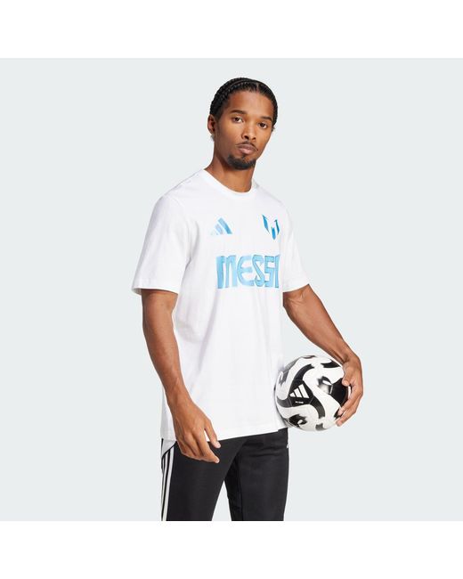 Adidas White Messi Name And Number Graphic Tee for men