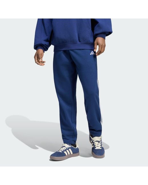 Adidas Blue Essentials 3-Stripes French Terry Tapered Cuffed Joggers for men