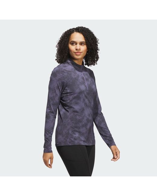 Adidas Blue Ultimate365 Printed Quarter-Zip Mock Neck Top